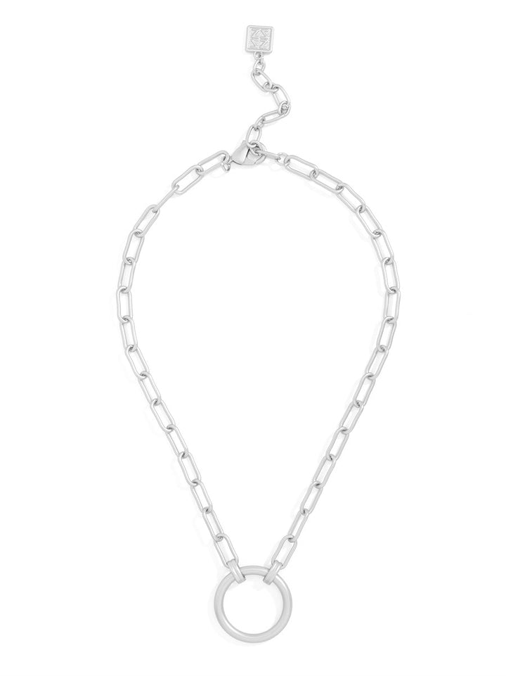 LINK WITH CIRCLE CHARM NECKLACE - MATTE SILVER