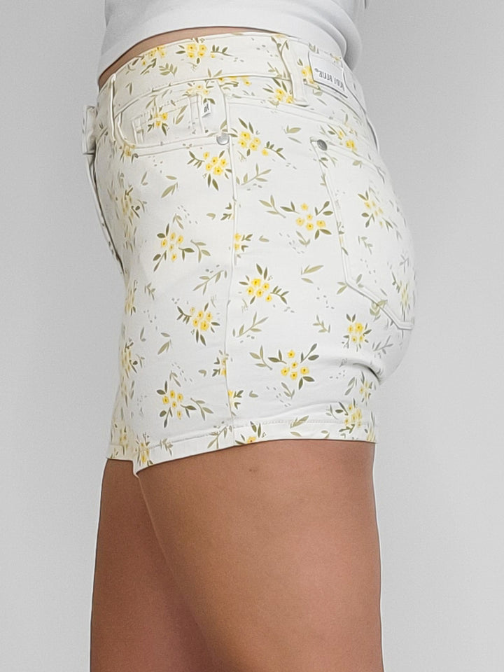 HIGH-RISE FLORAL PRINTED SHORTS - WHITE