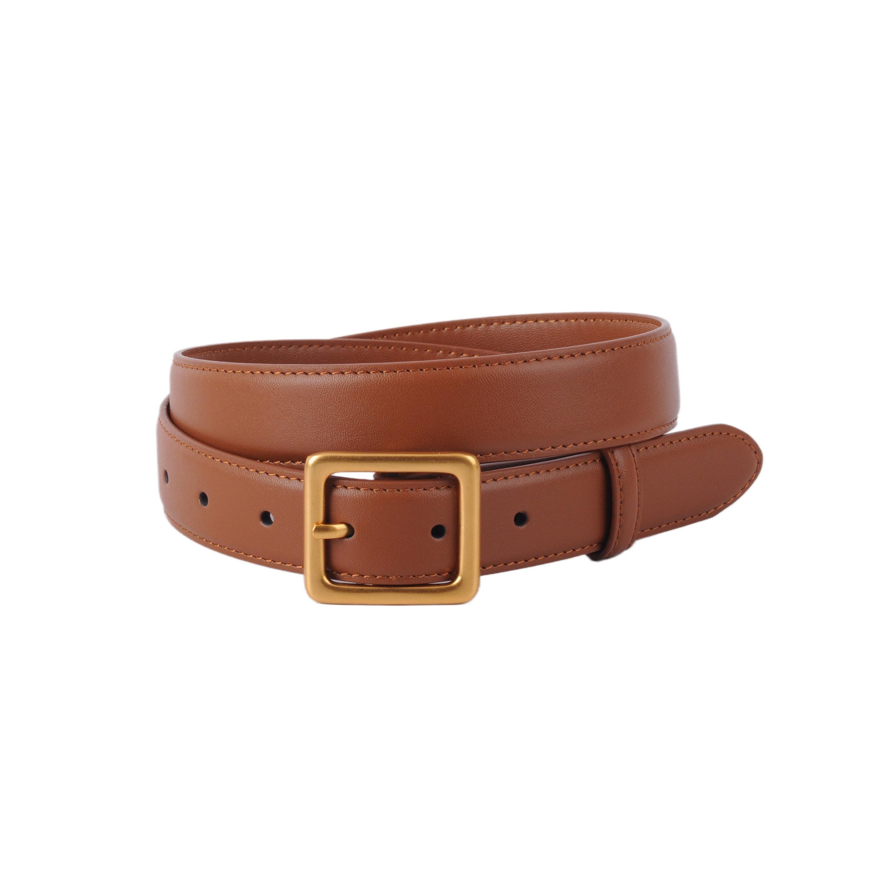 Tan Leather Belt with Gold Triangle Buckle. Small 41.5” long mb_0103_tan-gold__66455.  main image 2