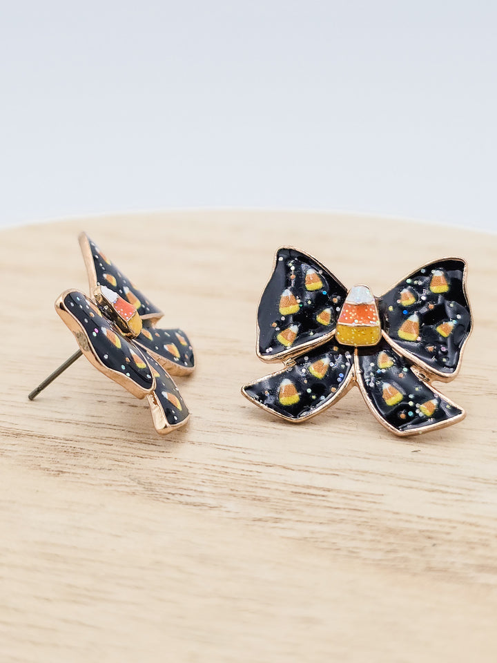 3/4" CANDY CORN BOW EARRINGS - JET