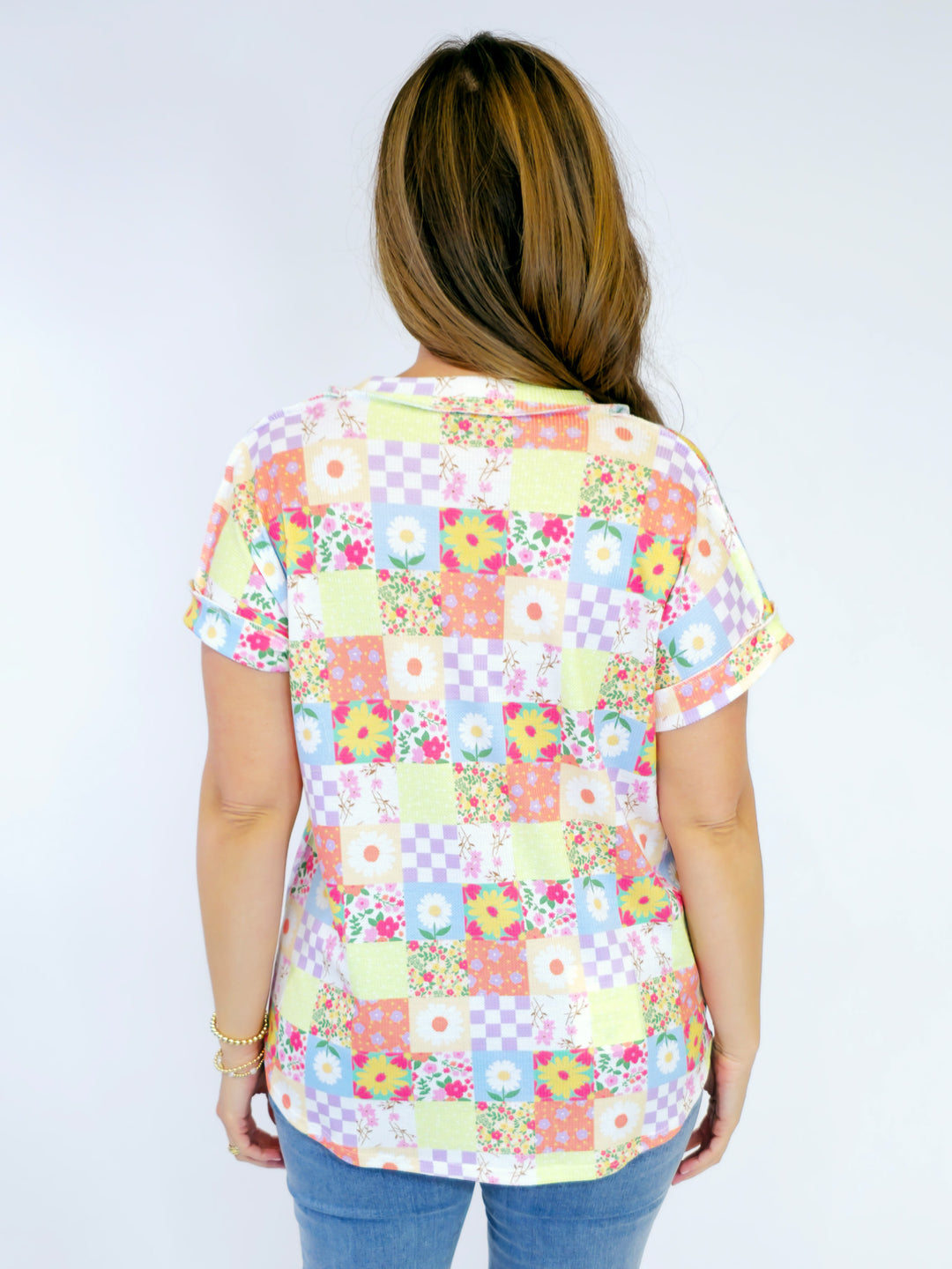 VNECK DOLMAN SHORT SLEEVE SQUARE PRINTED TOP - LAVENDER