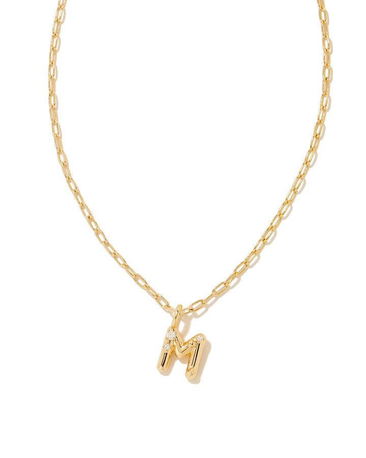 KENDRA SCOTT CRYSTAL LETTER M SHORT PENDANT INITIAL NECKLACE - GOLD WHITE CZ