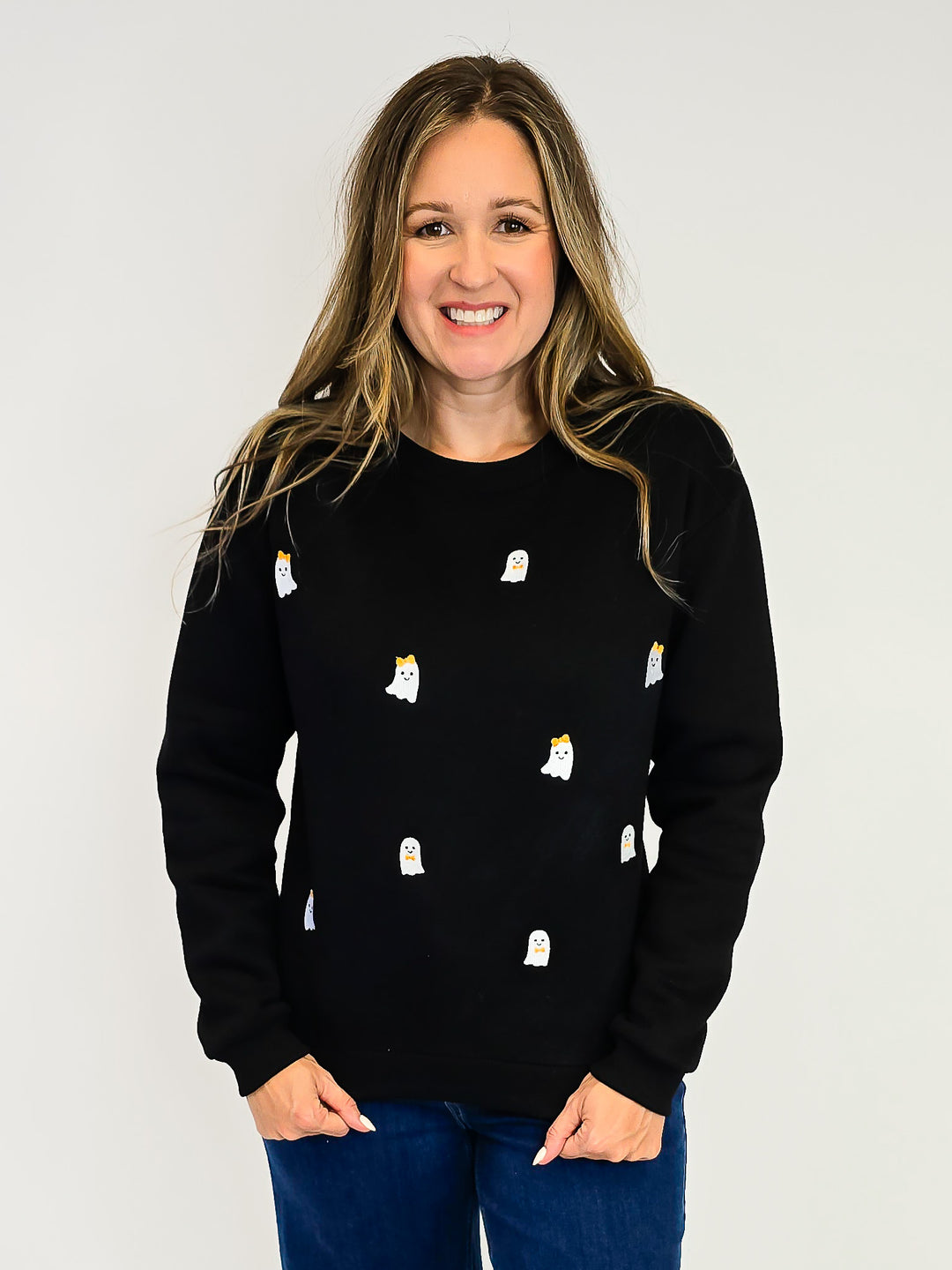 SIMPLY SOUTHERN CREW NECK GHOST PULLOVER - BLACK