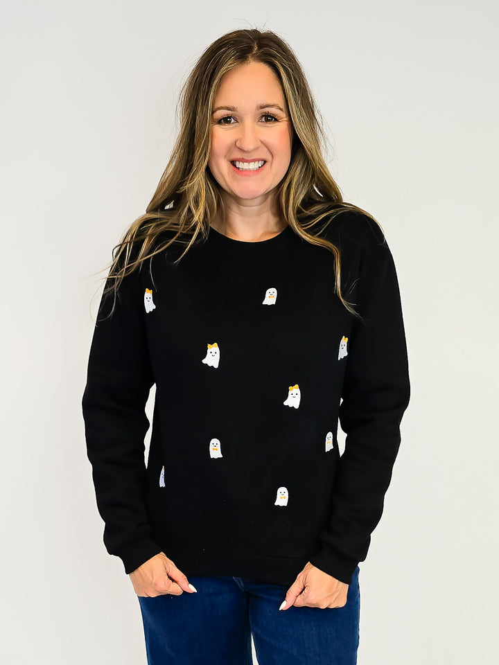 SIMPLY SOUTHERN CREW NECK GHOST PULLOVER - BLACK