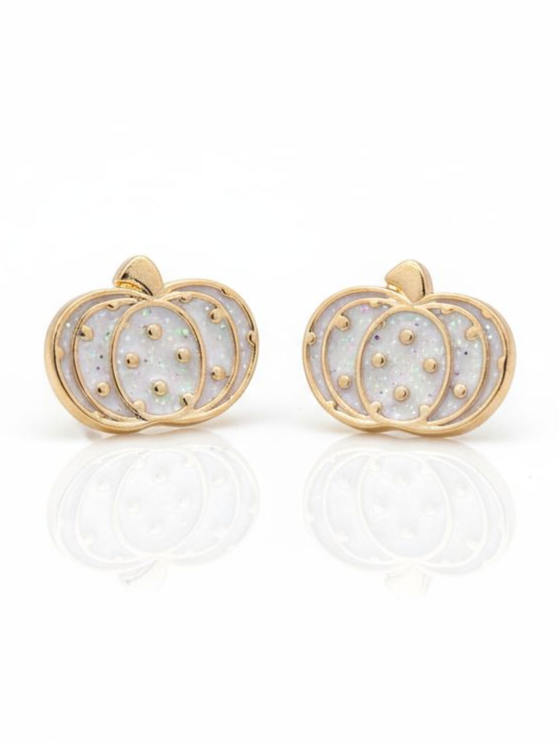 0.25" CUTE PUMPKIN STUD EARRINGS, WHITE