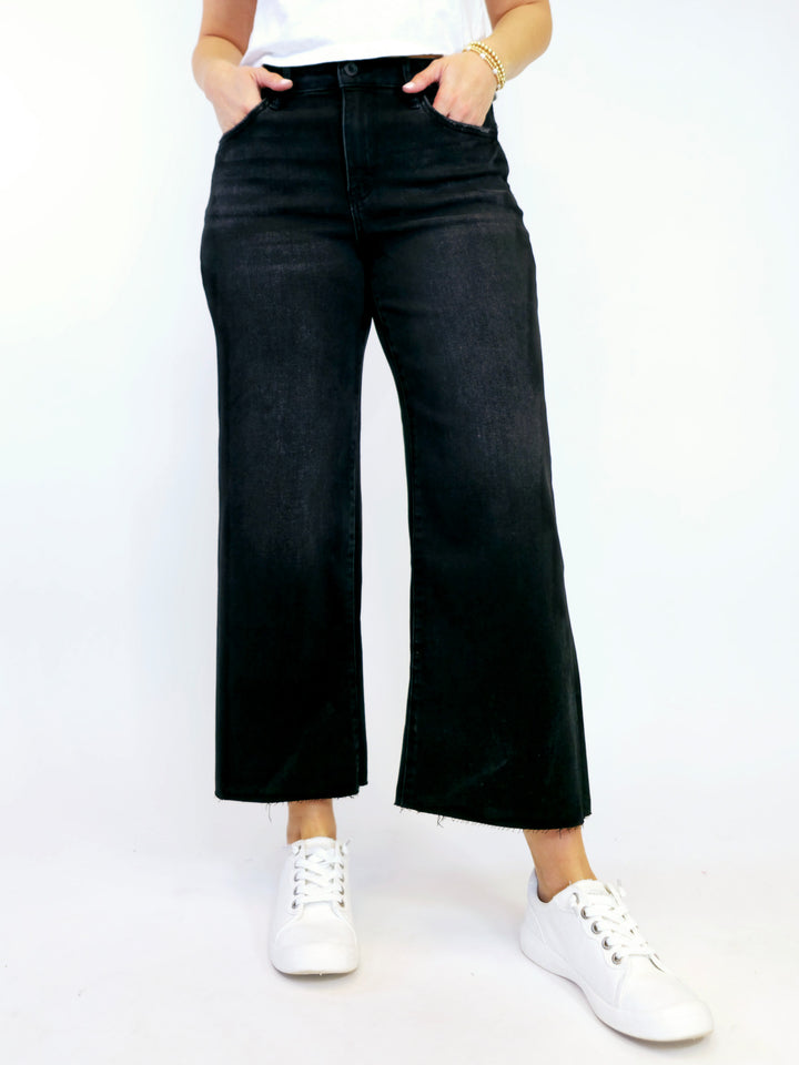 VERVET HIGH RISE SUPER SOFT CROP SLIM WIDE LEG JEANS - 26" INSEAM - BLACK