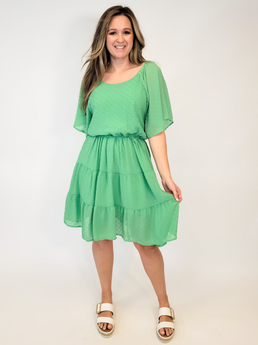 SWISS DOT LINED SHORT DRESS WITH SLEEVES - SWEET MINT
