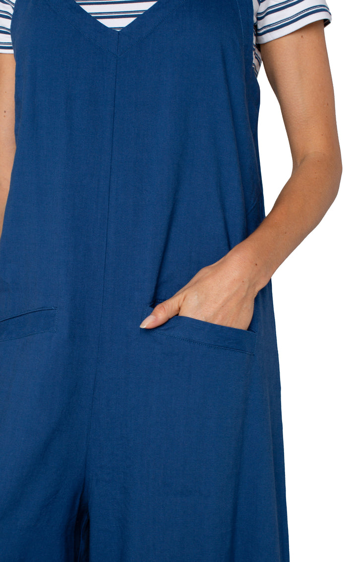 WIDE LEG CROP JUMPSUIT W/ADJUSTABLE STRAPS - GODDESS BLUE