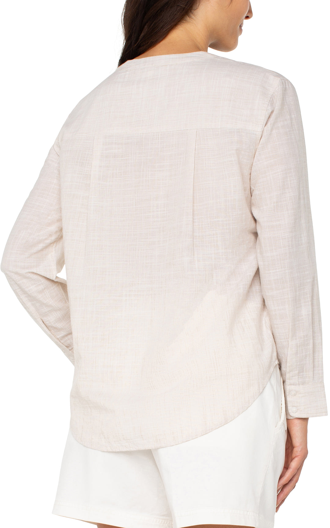 L/S BUTTON FRONT WOVEN SHIRT - LIGHT TAN/WHITE