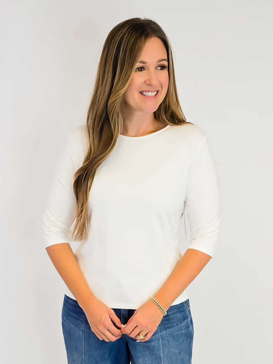 ELBOW SLEEVE SOLID KNIT TOP - IVORY