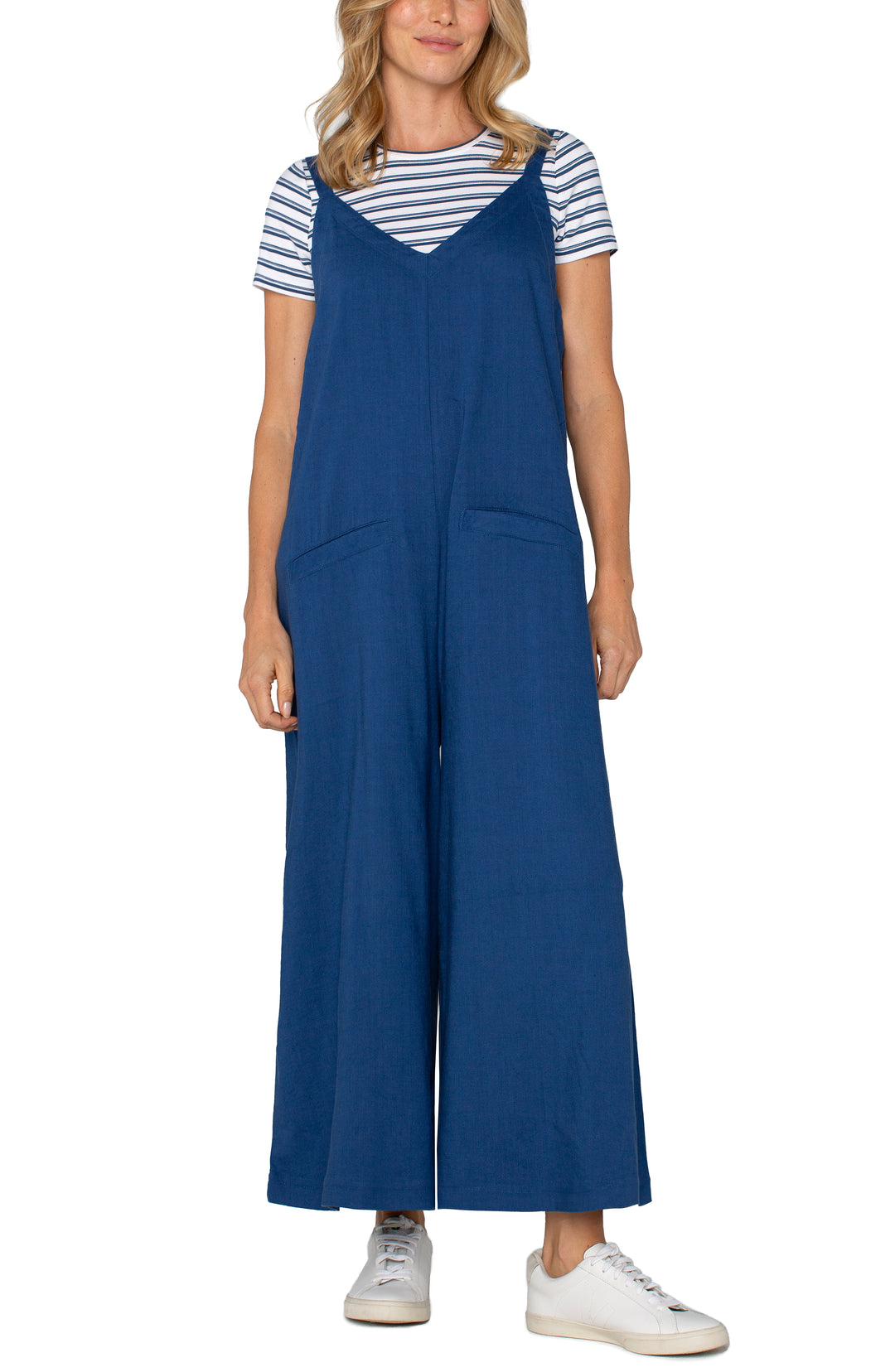 WIDE LEG CROP JUMPSUIT W/ADJUSTABLE STRAPS - GODDESS BLUE