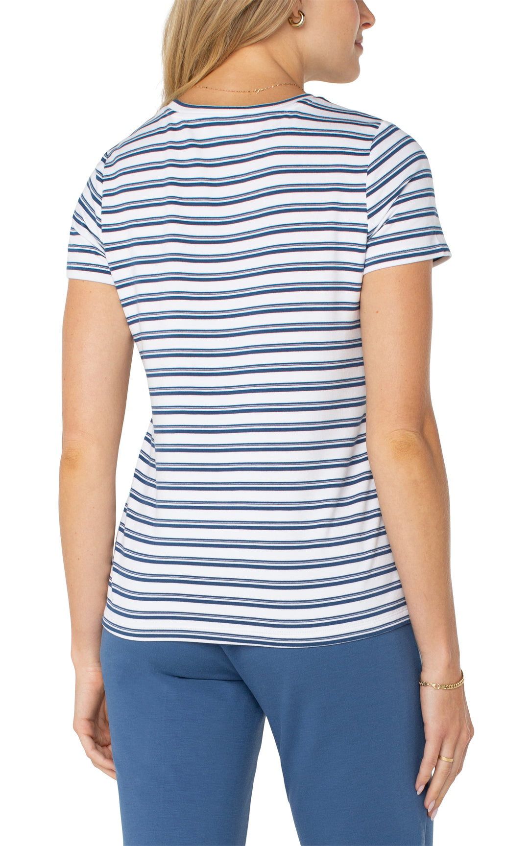 SHORT SLEEVE CREW NECK CLASSIC KNIT TEE - WHITE/INDIGO