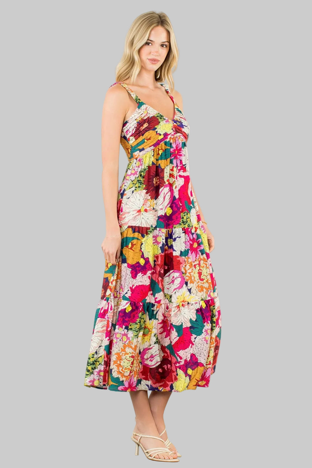 FLORAL TIERED MIDI DRESS