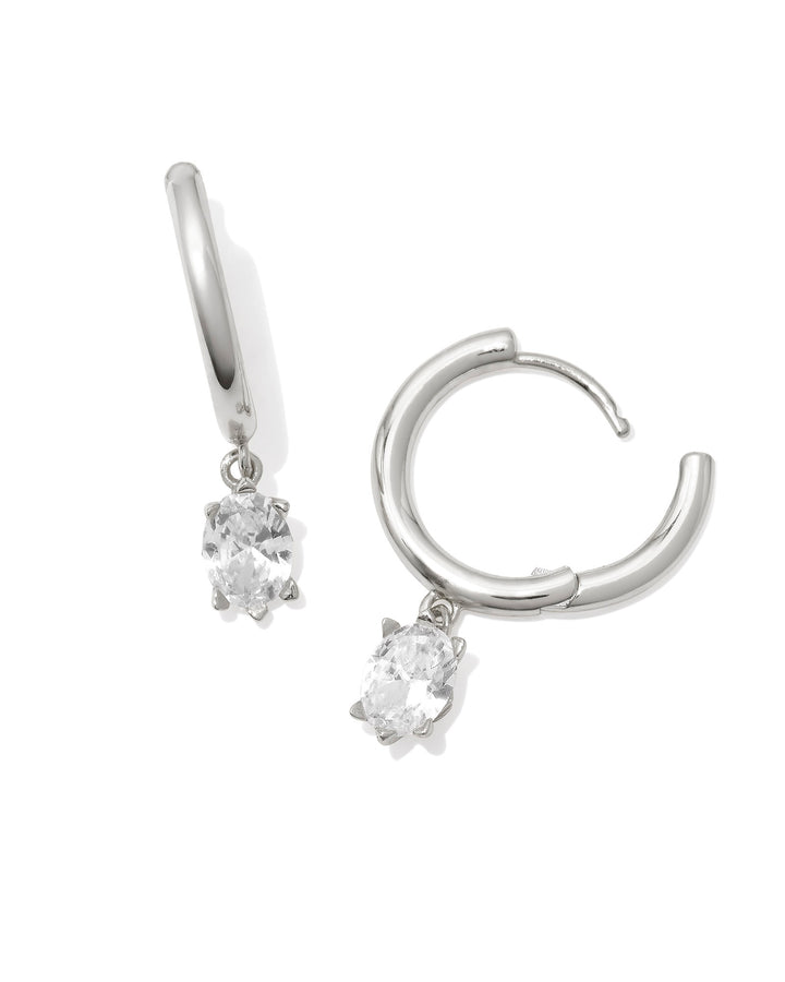 KENDRA SCOTT CAILIN SINGLE STONE HUGGIE EARRINGS - SILVER