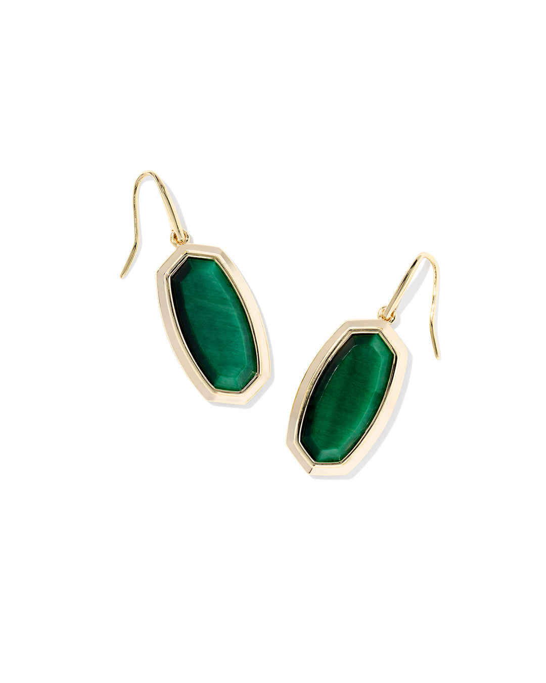 KENDRA SCOTT DANI BEZEL DROP EARRINGS - GOLD GREEN TIGERS EYE