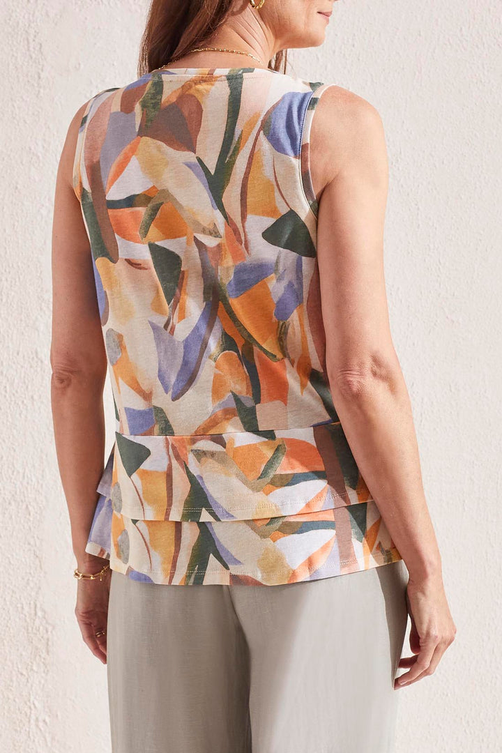 SLEEVELESS TOP W/DOUBLE FRILL - SUNSET GOLD
