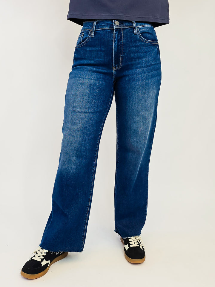 JBD HR SLIM PALAZZO W/SCISSOR CUT JEANS - DARK - 30" INSEAM