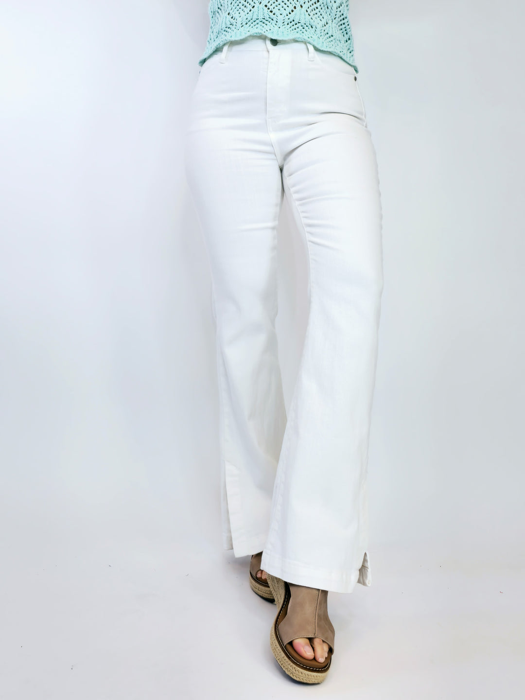 JUDY BLUE HIGH WAIST SIDE SLIT SLIM BOOT - WHITE - 32" INSEAM