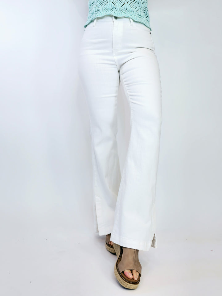 JUDY BLUE HIGH WAIST SIDE SLIT SLIM BOOT - WHITE - 32" INSEAM