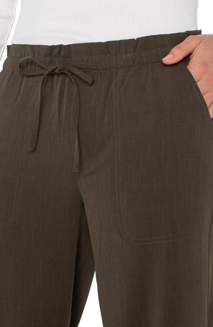 PULL ON TIE WAIST WIDE LEG ANGLE PANTS 26" INSEAM - BLACK OLIVE