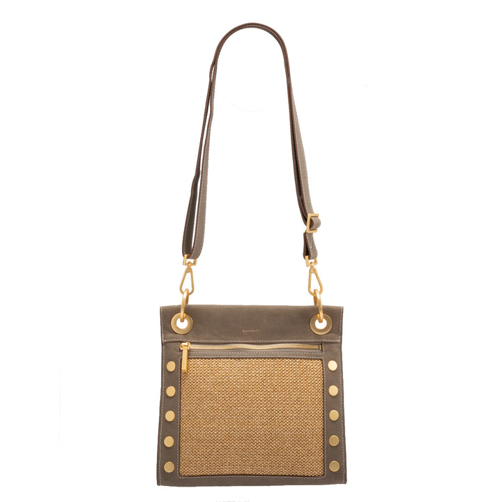 HAMMITT TONY MEDIUM CROSSBODY BAG - PEWTER RAFFIA/BRUSHED GOLD