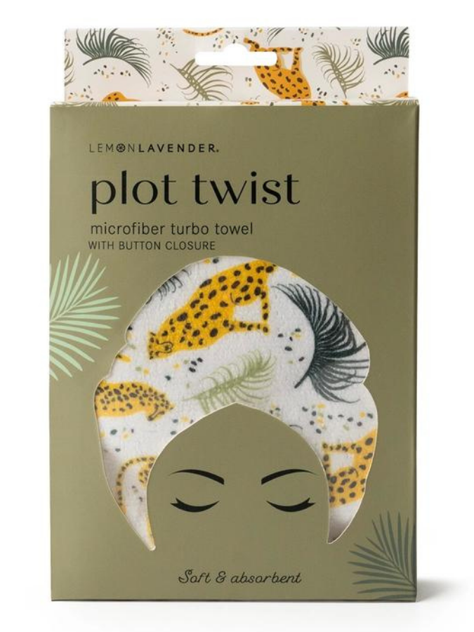 TURBO HAIR TOWEL WITH BUTTON CLOSURE - LEOPARD