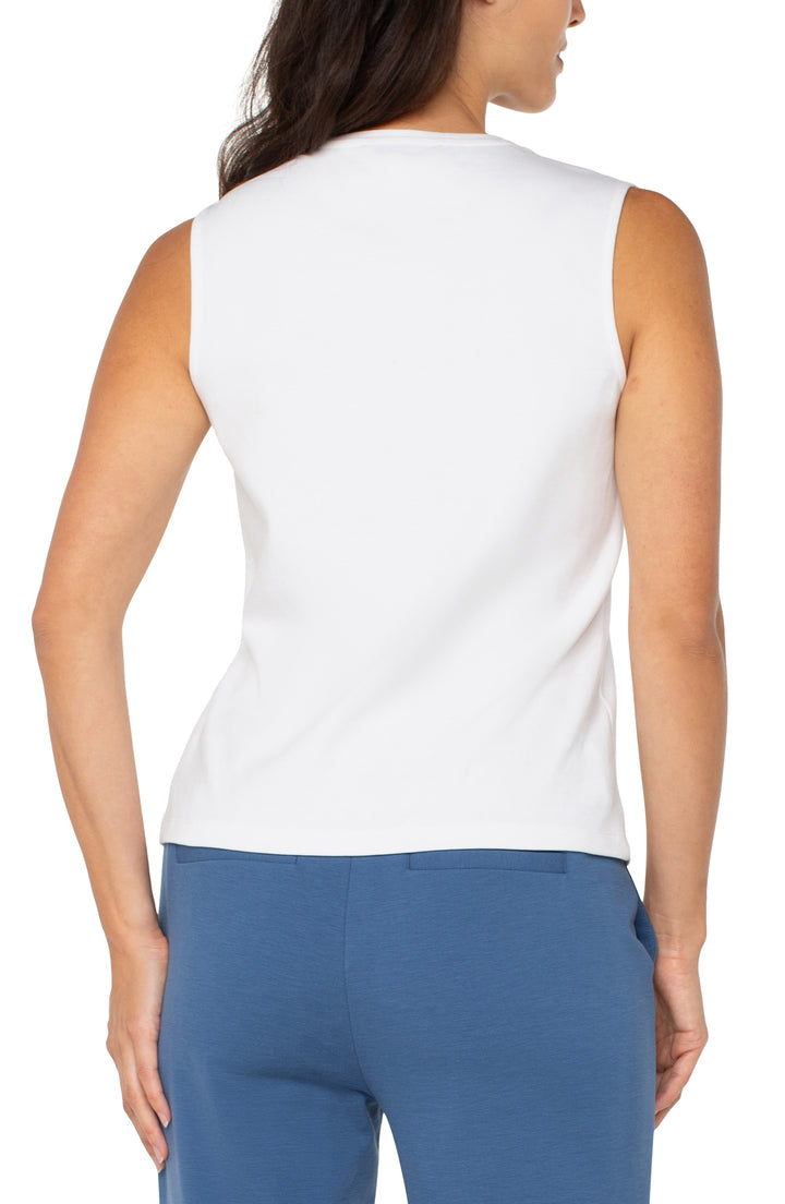 SLEEVELESS VNECK KNIT TOP - WHITE