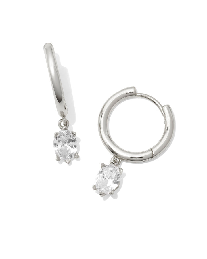 KENDRA SCOTT CAILIN SINGLE STONE HUGGIE EARRINGS - SILVER