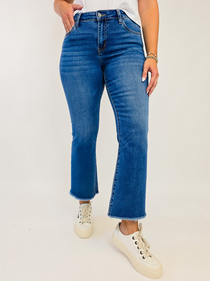 VERVET MID RISE SUPER SOFT CROP FLARE JEANS - MARINE - 27' INSEAM