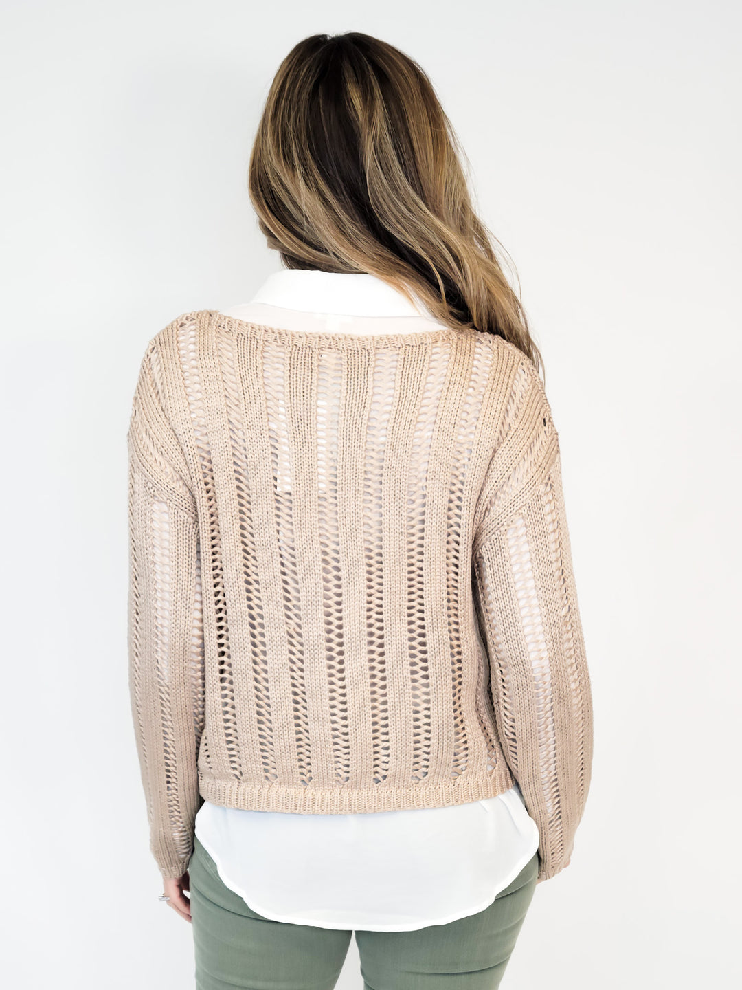 CROCHET SWEATER LONG SLEEVES - TAUPE