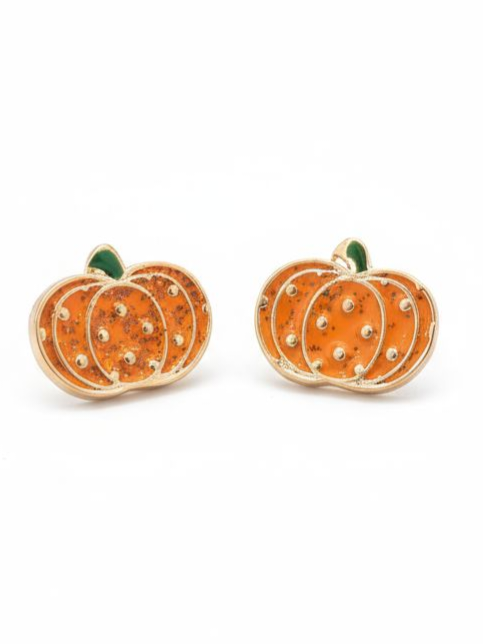 0.25" CUTE PUMPKIN STUD EARRINGS, ORANGE