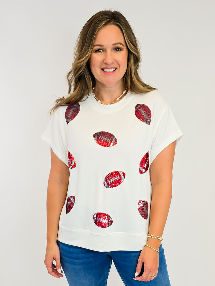 SHORT SLEEVE EMILY FOOTBALL TOP - CRIMSON/WHITE