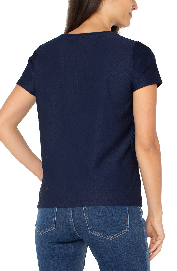 SHORT SLEEVE CREW NECK TEE W/RIB TRIM - DARK NAVY