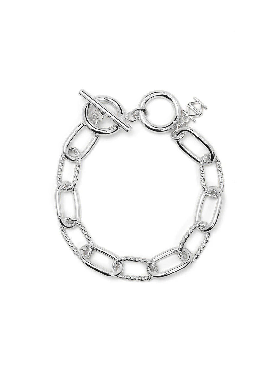 OVAL AND ROPE CHAIN TOGGLE BRACELET - SILVER