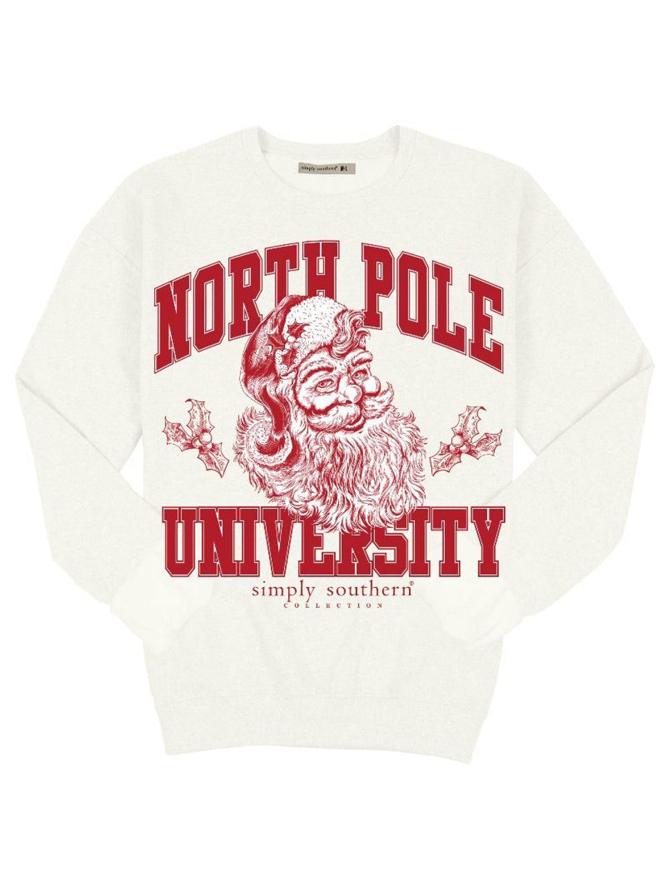 SIMPLY SOUTHERN NORTH POLE UNIVERSITY CREW NECK SWEATSHIRT WHITE