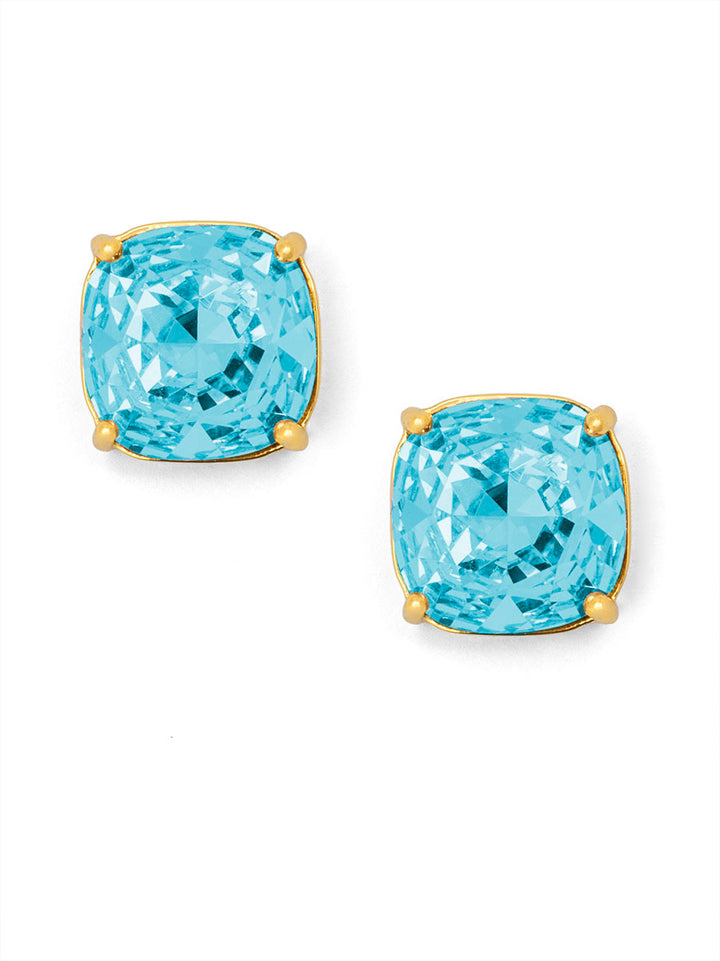 CRYSTAL STUD EARRING W/GOLD ACCENTS - BRIGHT BLUE