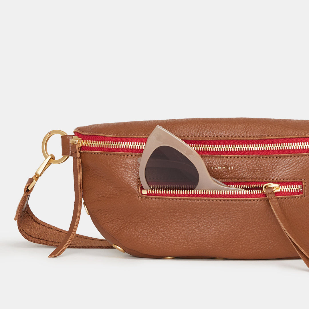 HAMMITT CHARLES CROSSBODY SLING BAG - MAHOGANY PEBBLE/BRUSHED GOLD