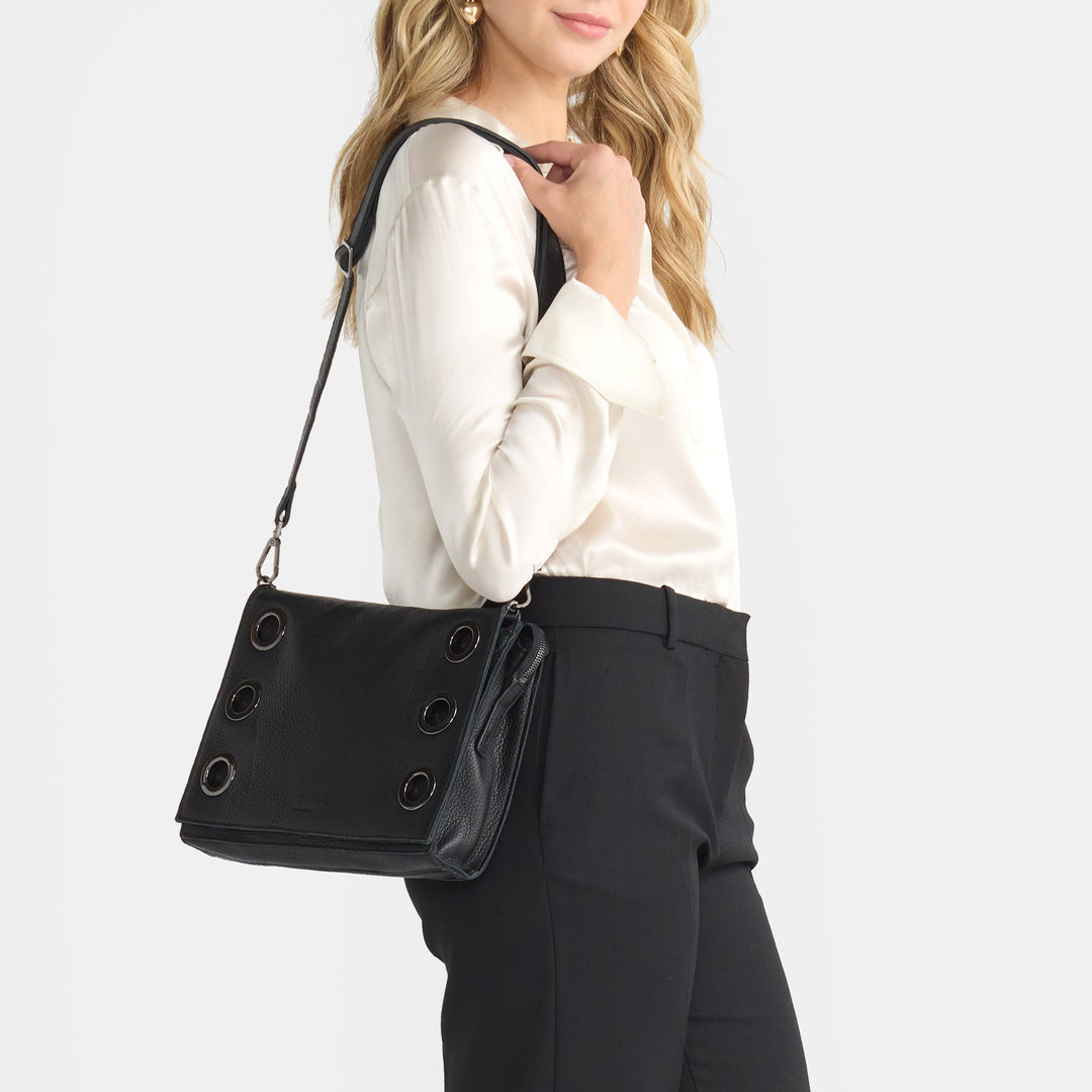 HAMMITT MONTANA CLUTCH LARGE - BLACK LUGANO/GUNMETAL