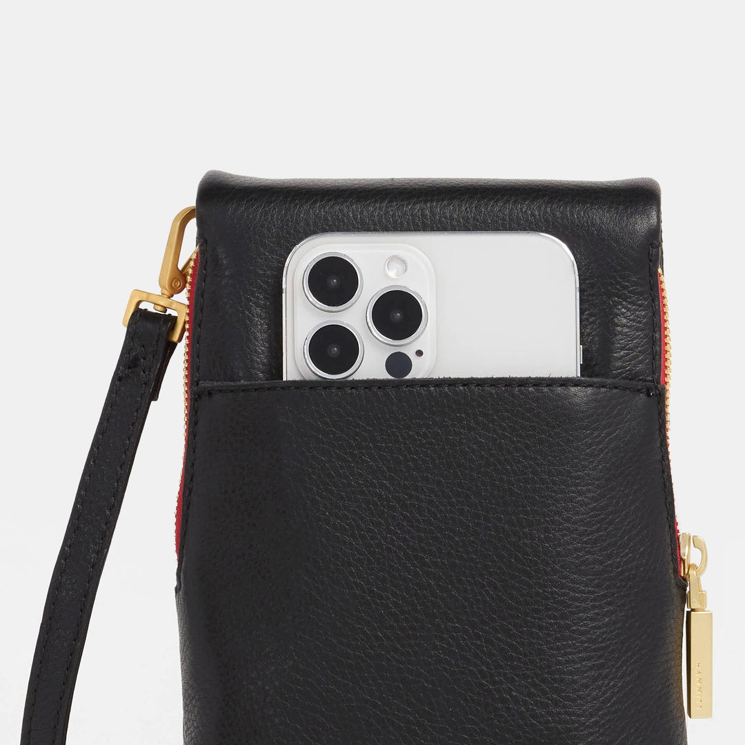 HAMMITT VIP MOBILE CROSSBODY - BLACK/BRUSHED GOLD RED ZIP