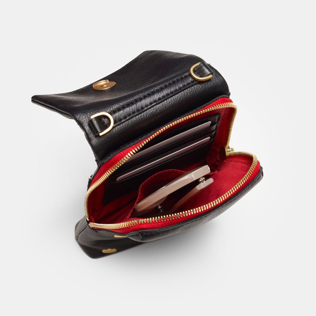 HAMMITT VIP MOBILE CROSSBODY - BLACK/BRUSHED GOLD RED ZIP
