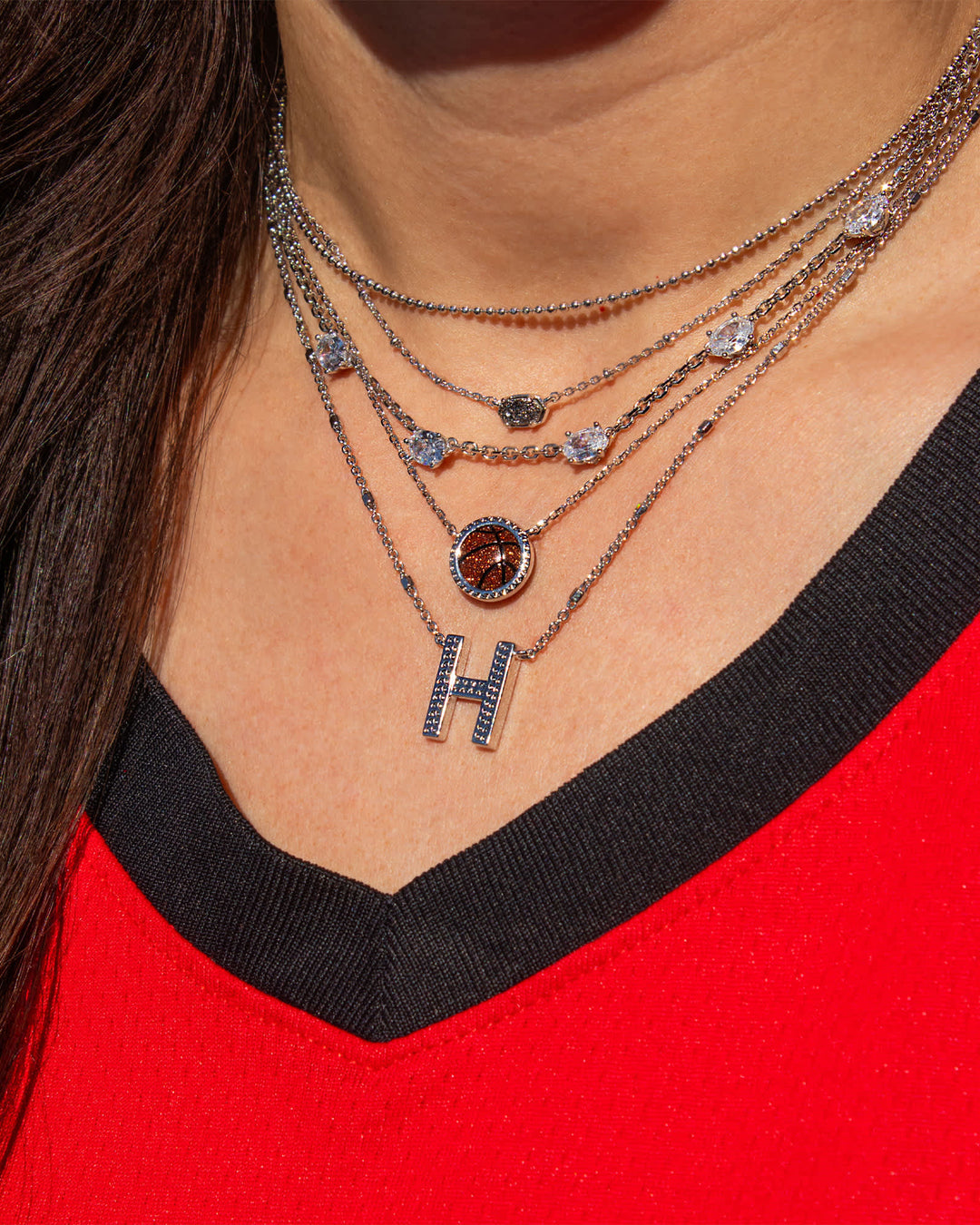 KENDRA SCOTT BASKETBALL SHORT PENDANT NECKLACE - SILVER ORANGE GOLDSTONE
