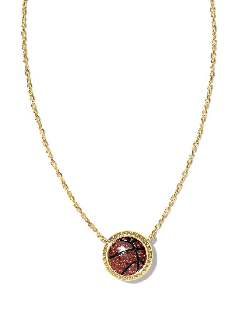 KENDRA SCOTT BASKETBALL SHORT PENDANT NECKLACE - GOLD ORANGE GOLDSTONE