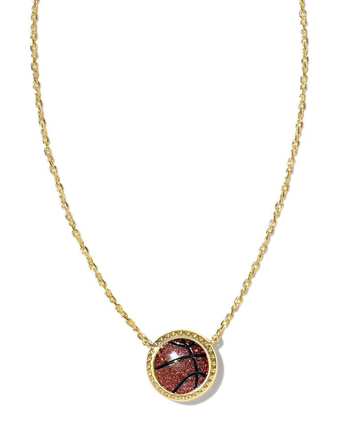 KENDRA SCOTT BASKETBALL SHORT PENDANT NECKLACE - GOLD ORANGE GOLDSTONE