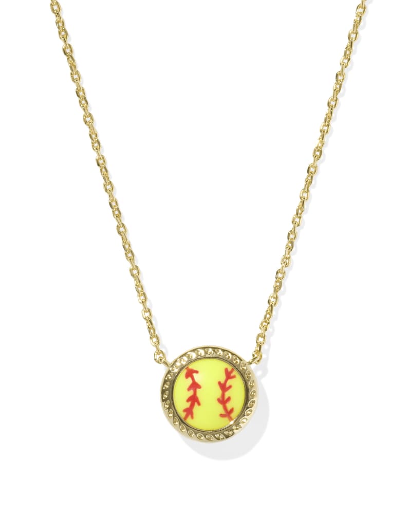 KENDRA SCOTT SOFTBALL SHORT PENDANT NECKLACE - GOLD CHARTREUSE MAGNESITE