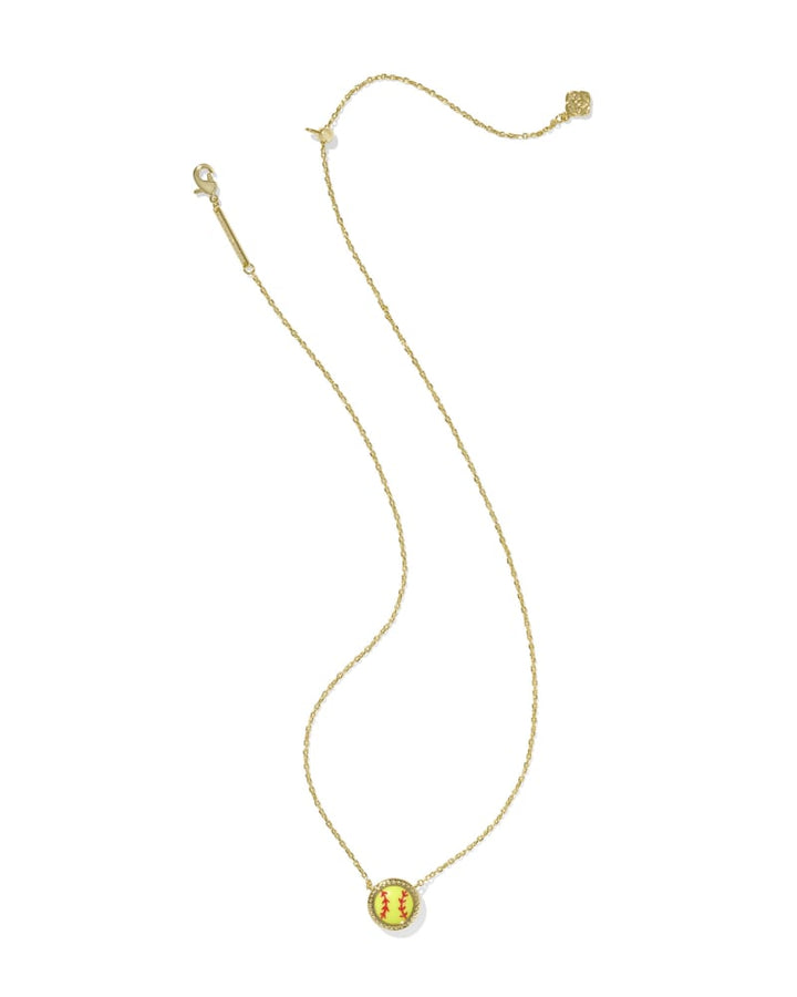 KENDRA SCOTT SOFTBALL SHORT PENDANT NECKLACE - GOLD CHARTREUSE MAGNESITE