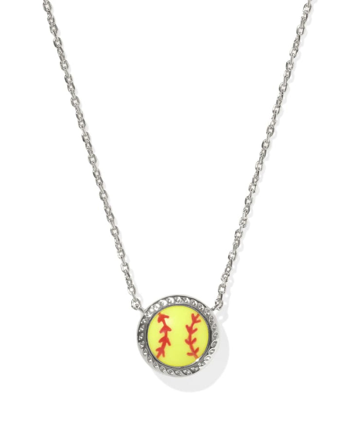 KENDRA SCOTT SOFTBALL SHORT PENDANT NECKLACE - SILVER CHARTREUSE MAGNESITE