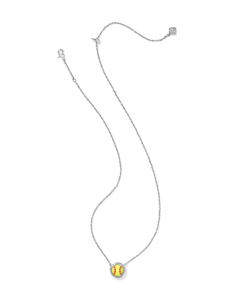 KENDRA SCOTT SOFTBALL SHORT PENDANT NECKLACE - SILVER CHARTREUSE MAGNESITE