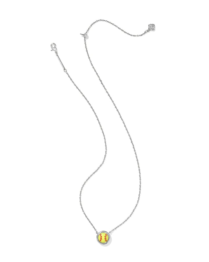 KENDRA SCOTT SOFTBALL SHORT PENDANT NECKLACE - SILVER CHARTREUSE MAGNESITE