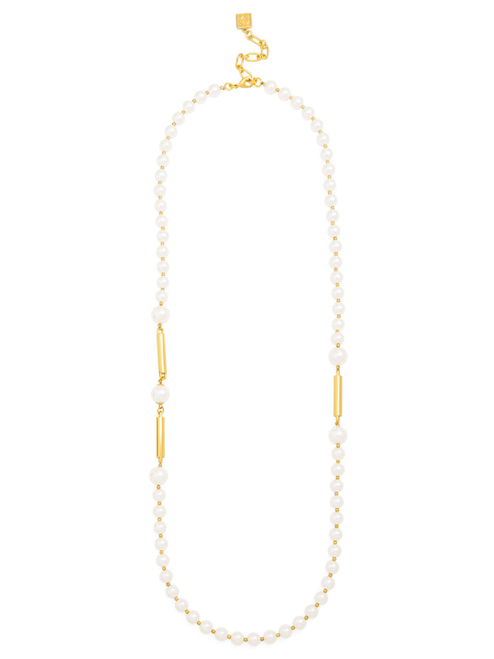 LONG PEARL NECKLACE W/METAL BAR