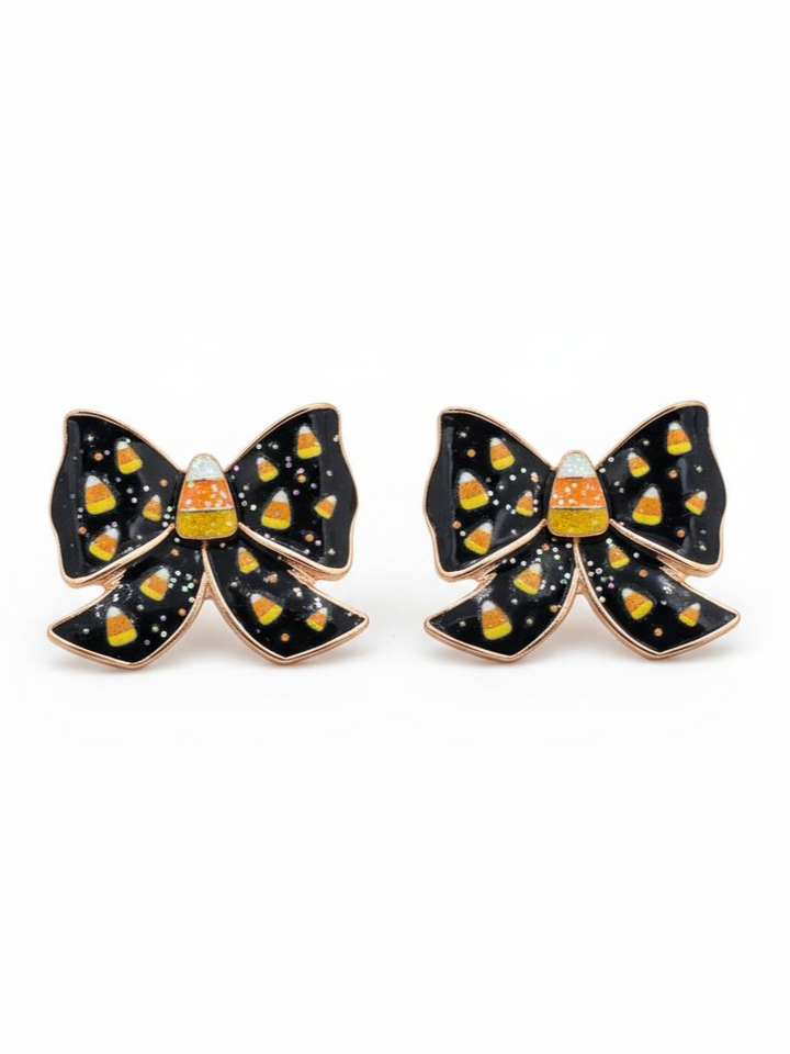 3/4" CANDY CORN BOW EARRINGS - JET